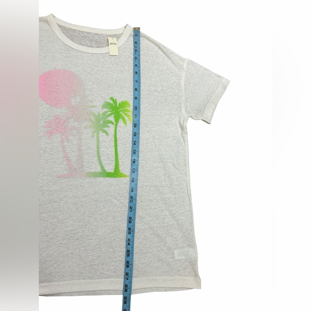Aerie Breezy Boyfriend White Palm Tree T-Shirt Linen blend Neon Womens Med NWT - Picture 11 of 12